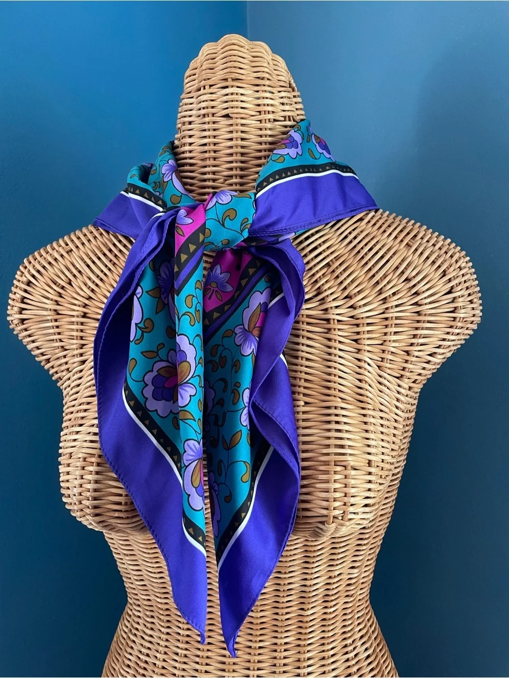 Square Purple Magenta Floral Scarf with Border  30” x 30”
